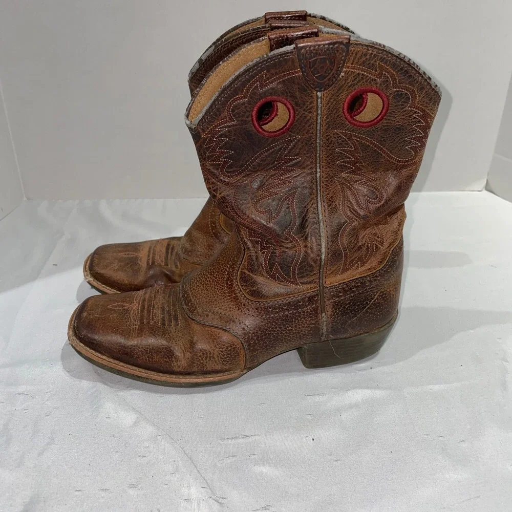 Ariat Kids Brown Leather Western Cowboy Boots Square Toe 10014101 Size 4 Y